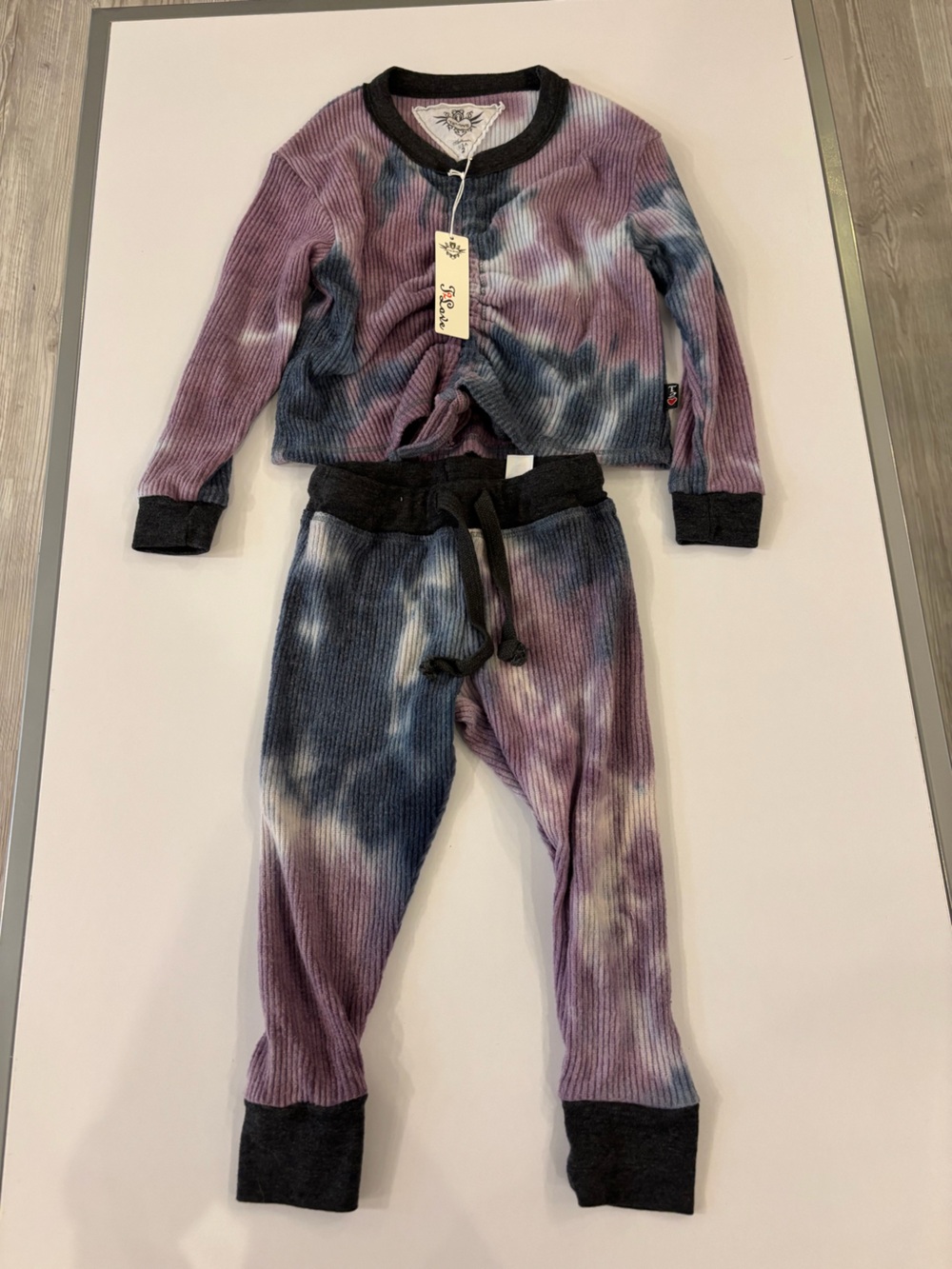 T2 Love Purple and Blue Tie-Dye Ribbed Kids Matching Set